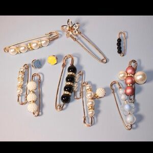 Elegant Pearl and Bead Safety Pin Brooch Set